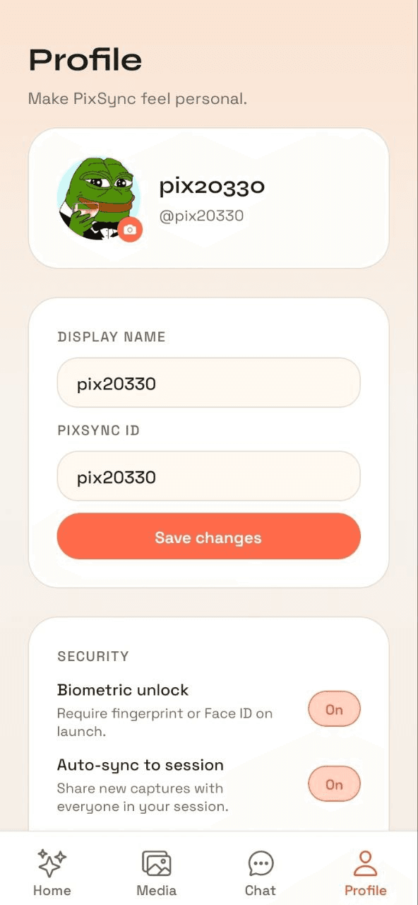 PixSync Profile Screen